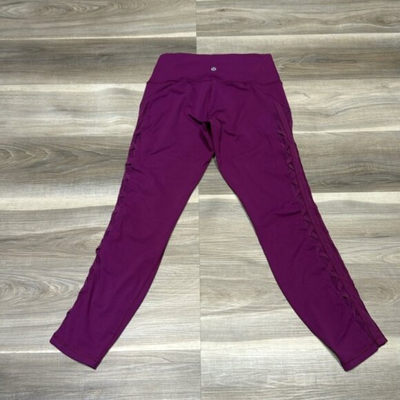 Lululemon purple leggings with lace up mesh sides, size 8 - Picture 3 of 7